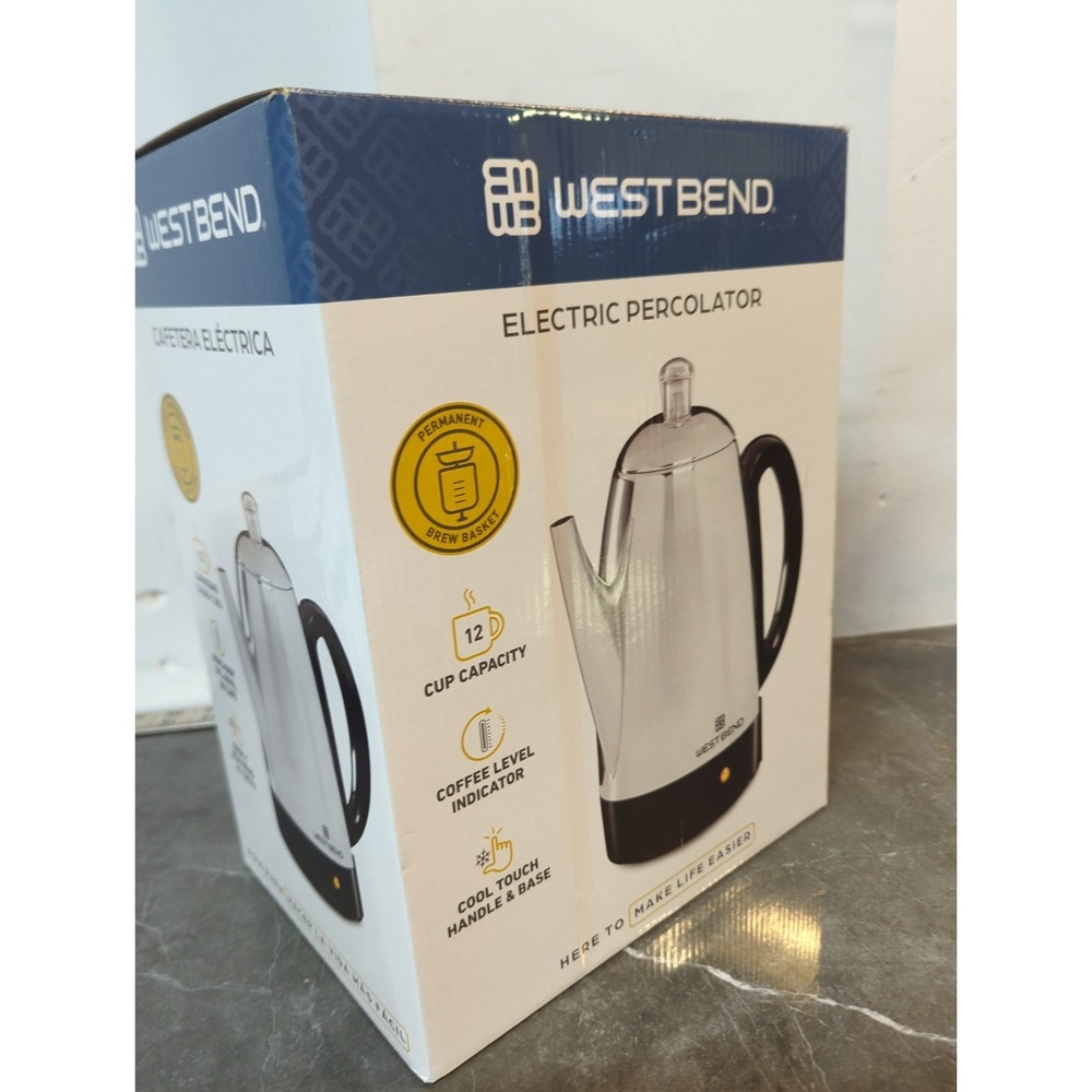 Electric 12-Cup Coffee Percolator W/ Keep Warm Cool-Touch Handle Stainless Steel